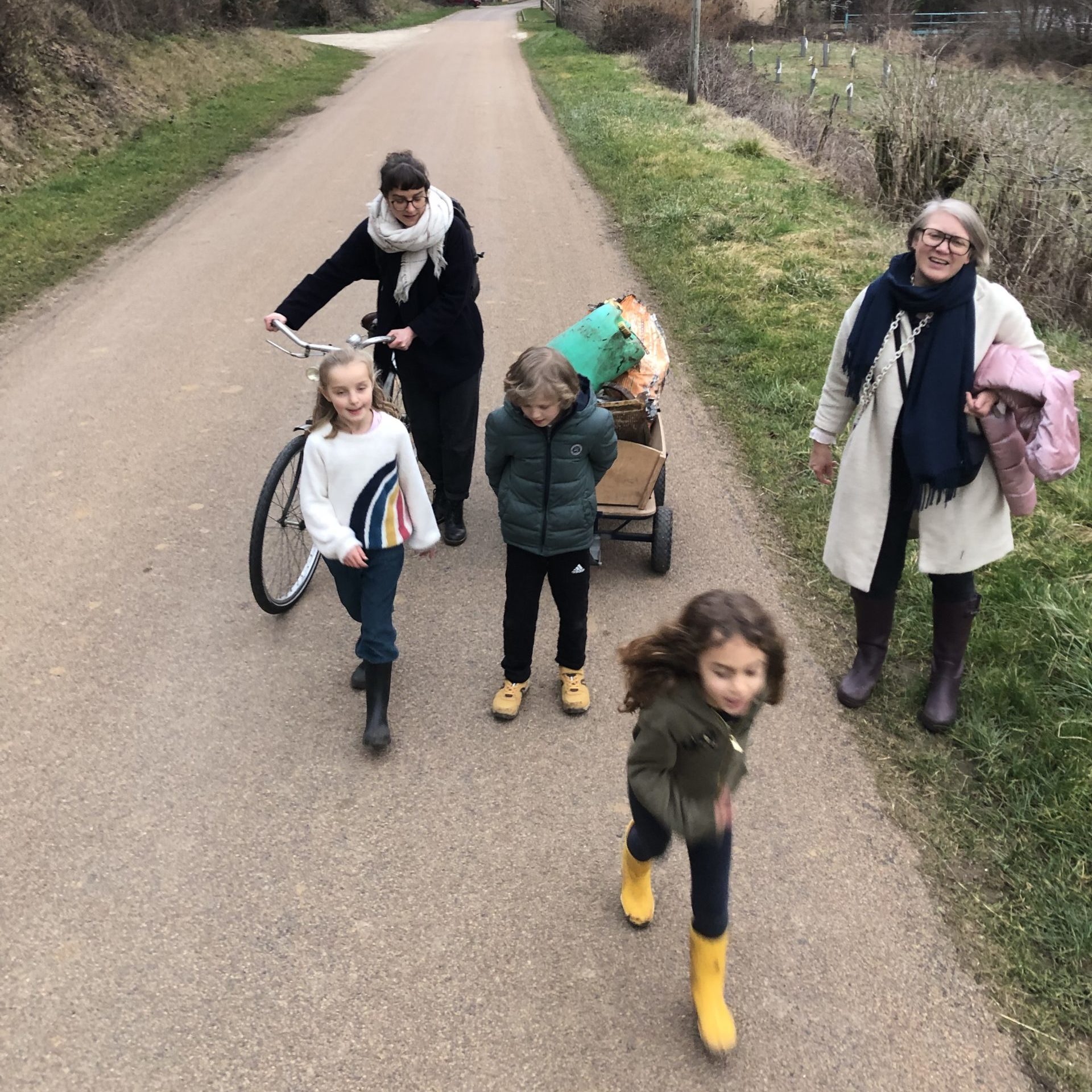 Collecting trash along the river
